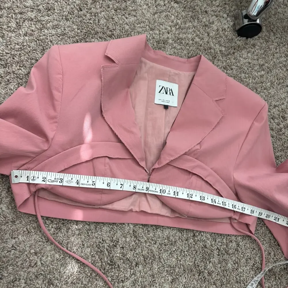 ZARA Pink Cropped Blazer Jacket Wrap Tie Waist Blogger Favorite Size Large L